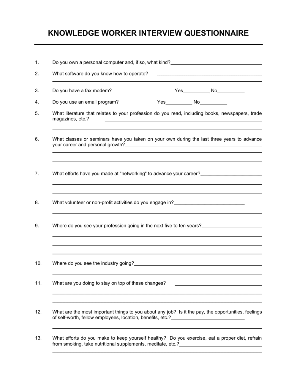 Knowledge Worker Interview Questionnaire D584
