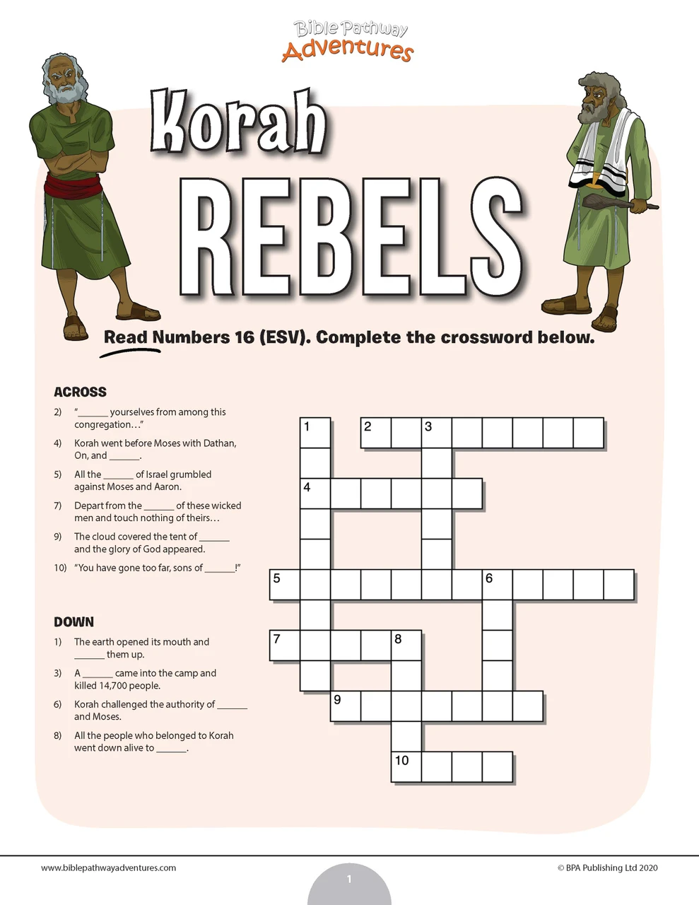 Korah Rebels Bible Crossword Puzzle