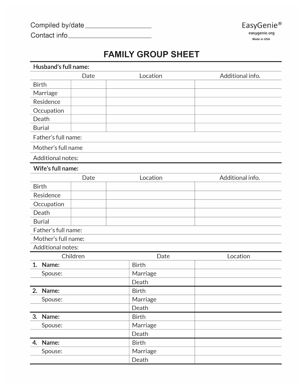 Large Print Two Sided Family Group Sheets 30 Sheets