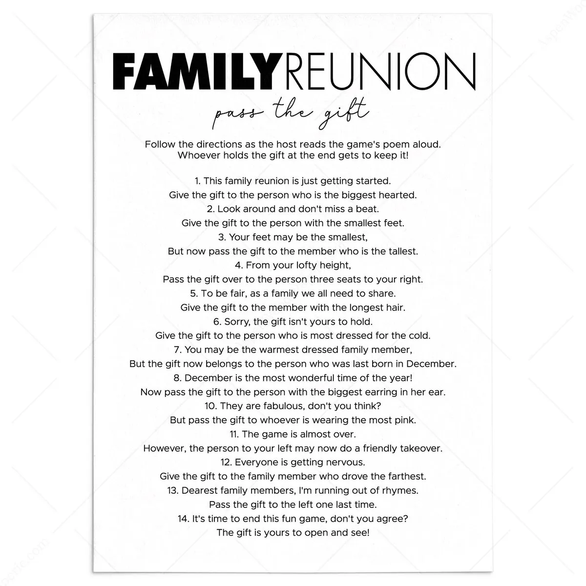 Left Right Family Reunion Game Instant Download