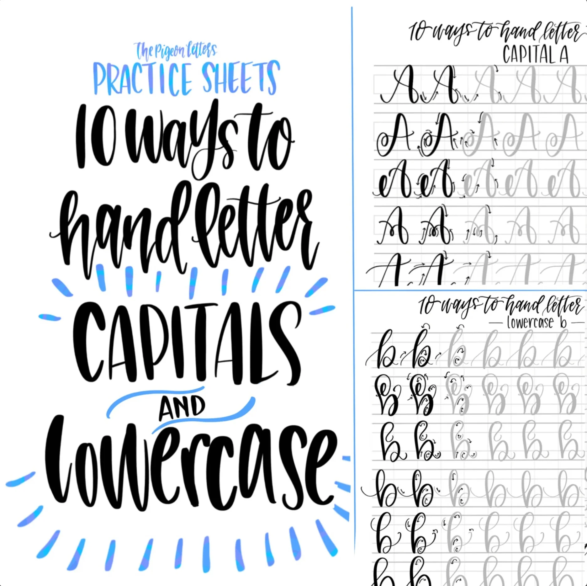 Lettering Practice Guide Bundle Uppercase Lowercase