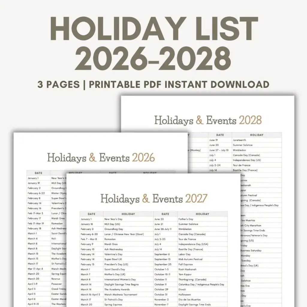 List Of Holidays 2026 2027 2028 Holiday