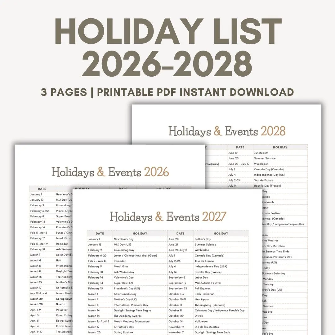 List Of Holidays 2026 2027 2028 Holiday