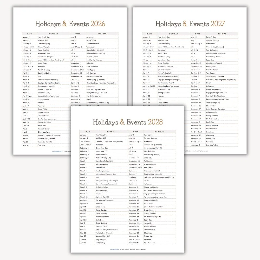 List Of Holidays 2026 2027 2028 Holiday