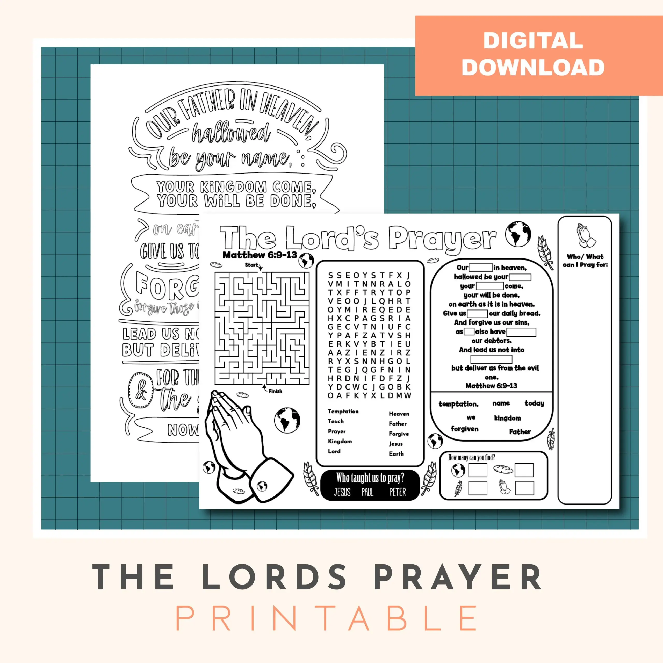 Lords Prayer Activity Sheet Sunday