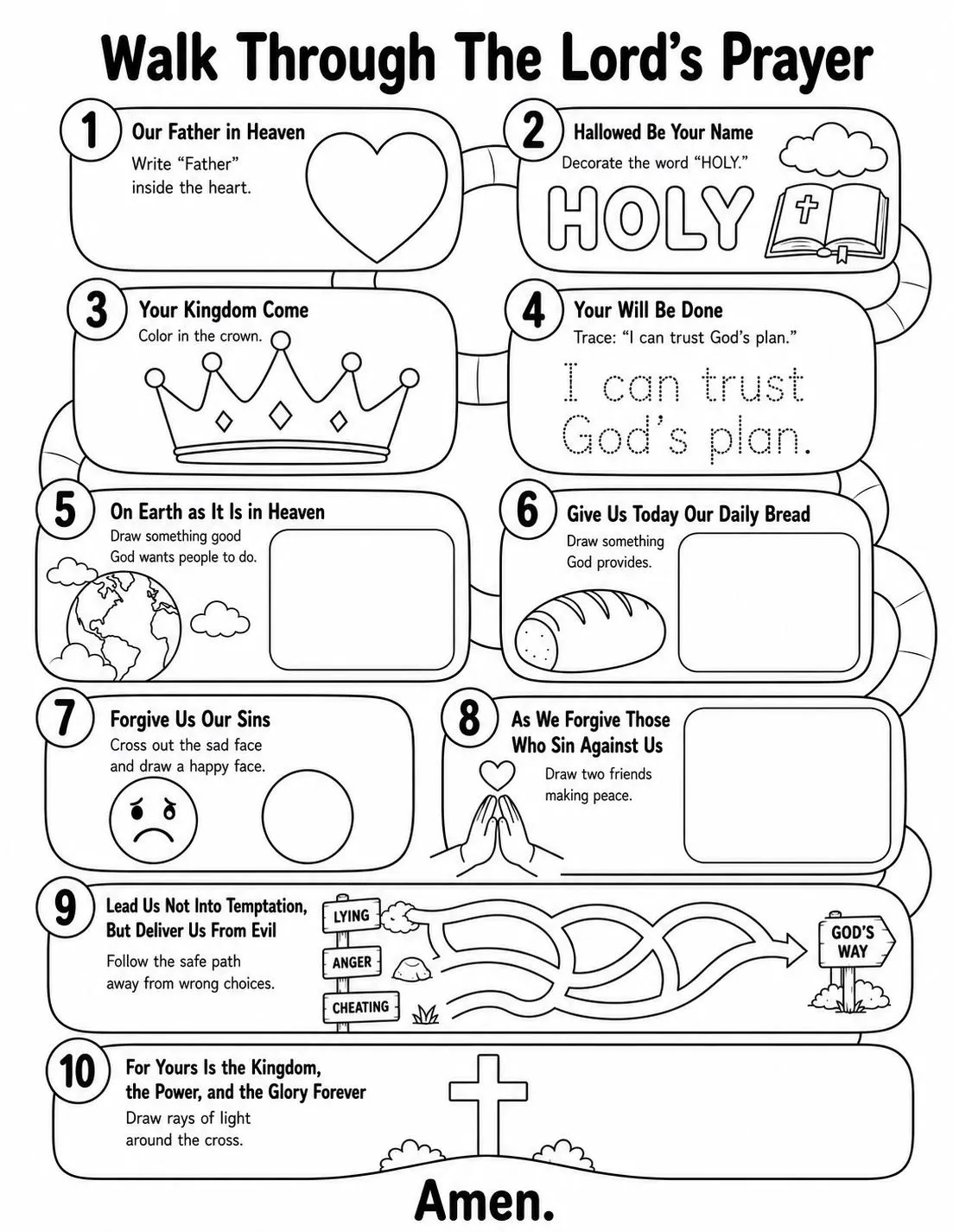 Lords Prayer Activity Worksheet For Kids