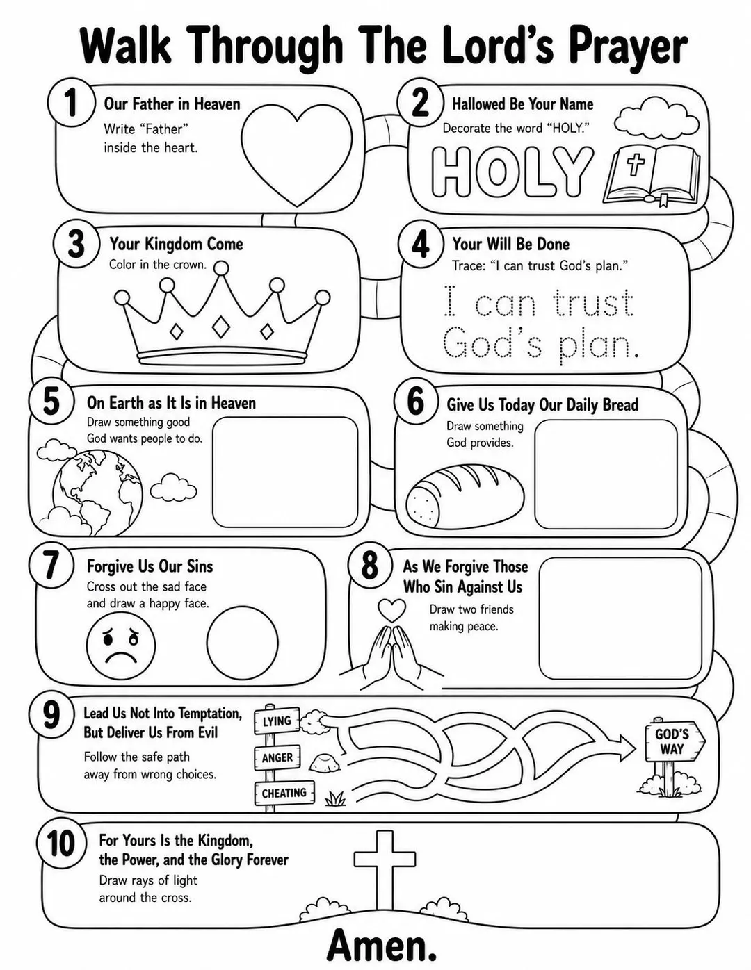 Lords Prayer Activity Worksheet For Kids