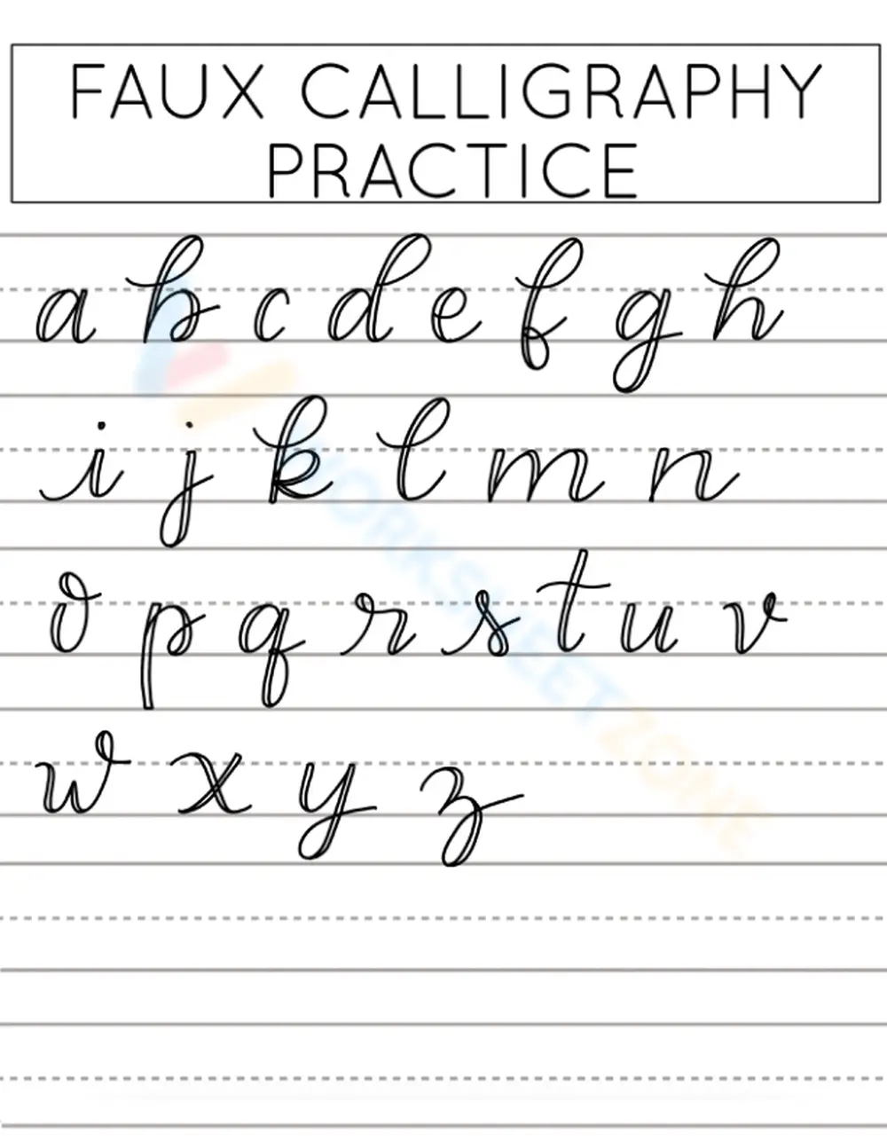 Lowercase Faux Calligraphy Alphabet Sheet Printable Interactive 62fb52a01addc26e8c56336f