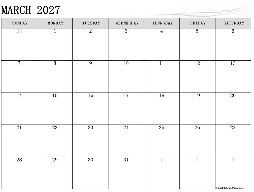 March 2027 Calendar
