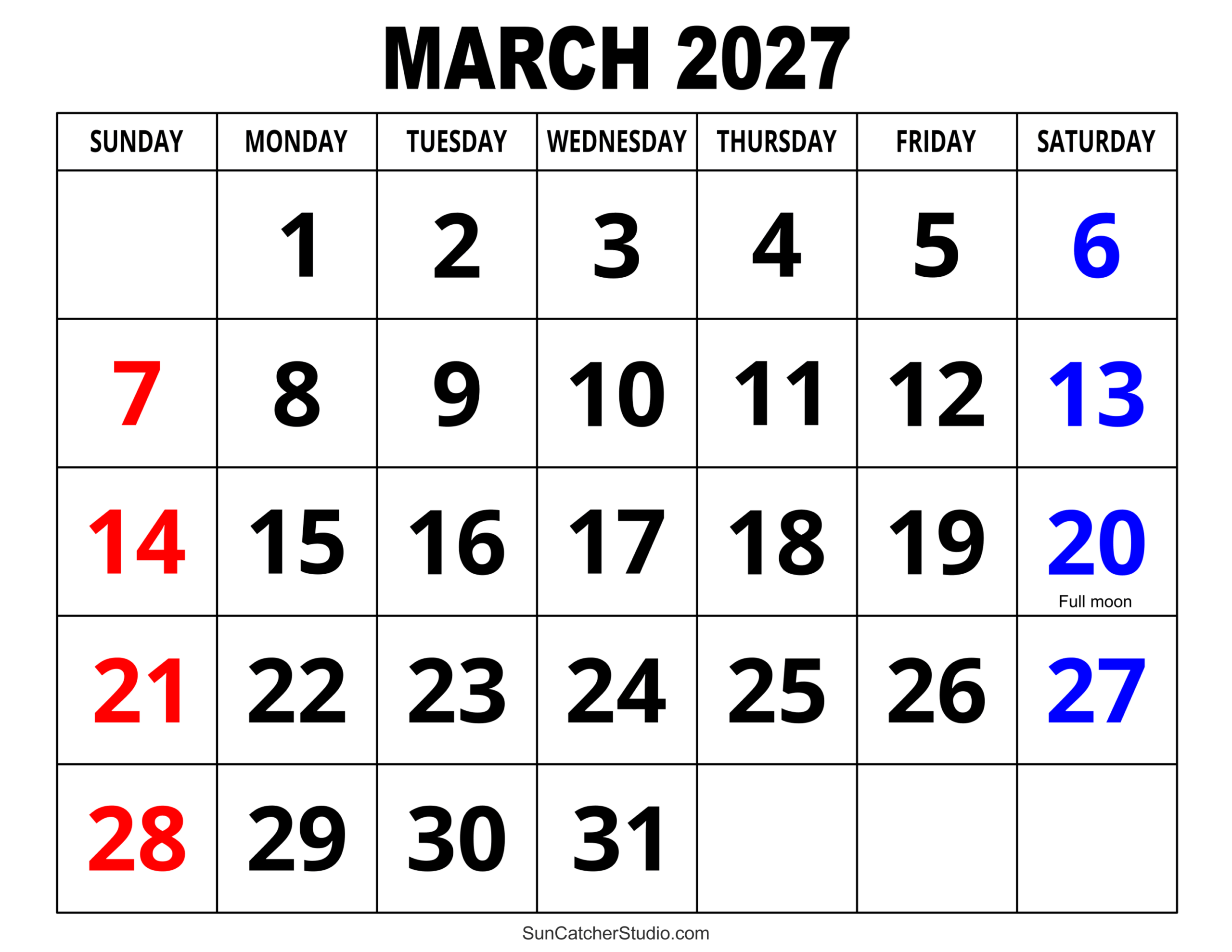 March 2027 Calendar March 2027 Calendar
