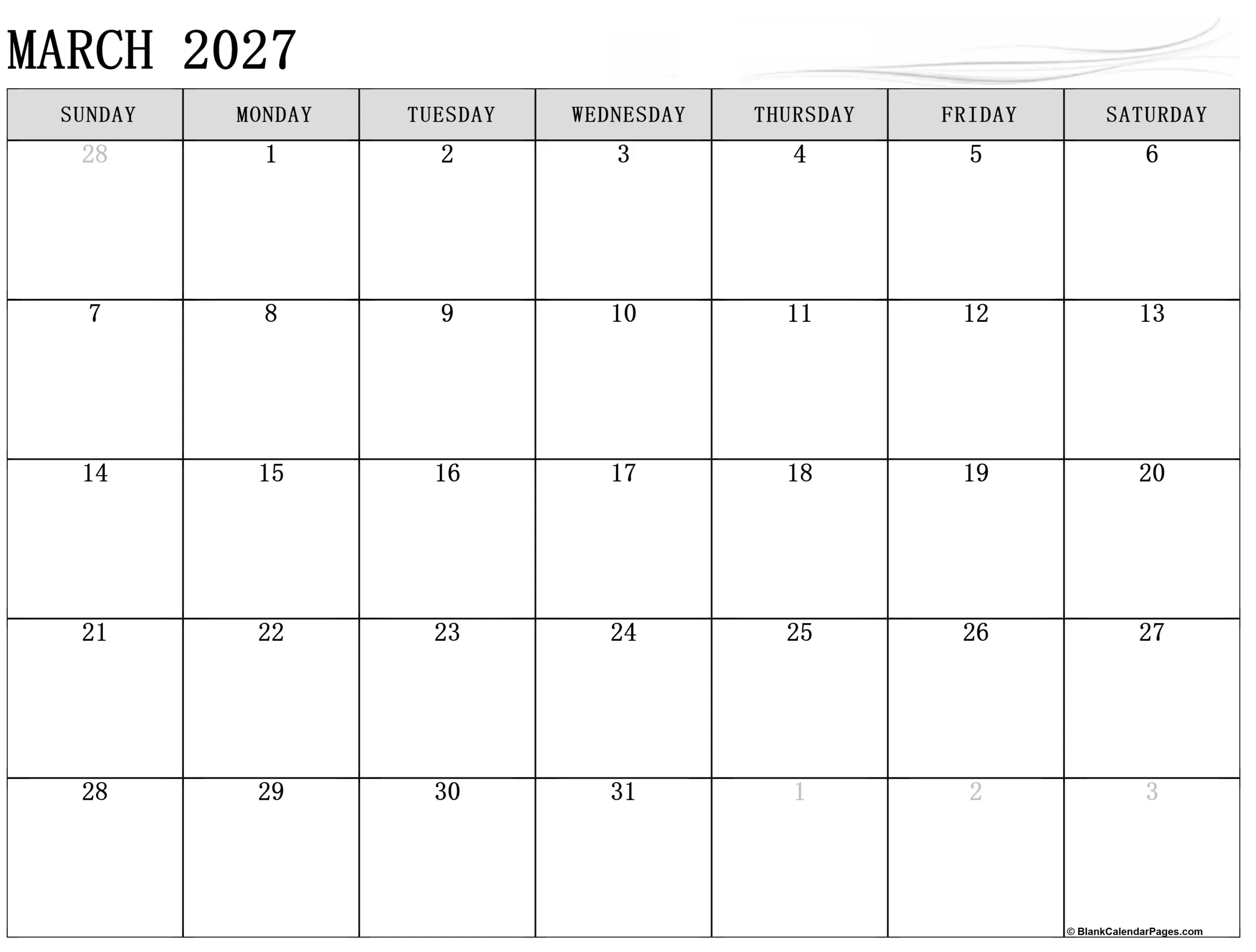 March 2027 Calendar March 2027 Calendar
