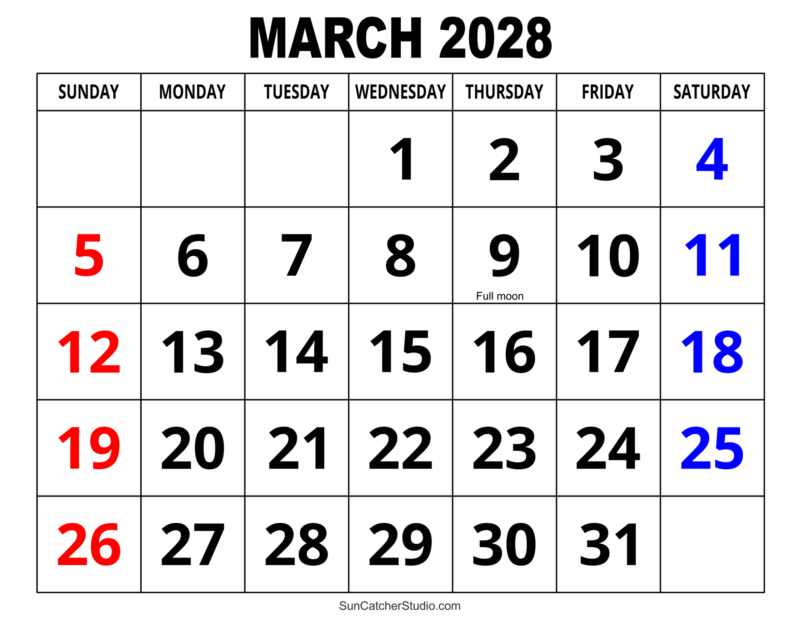 March 2028 Calendar