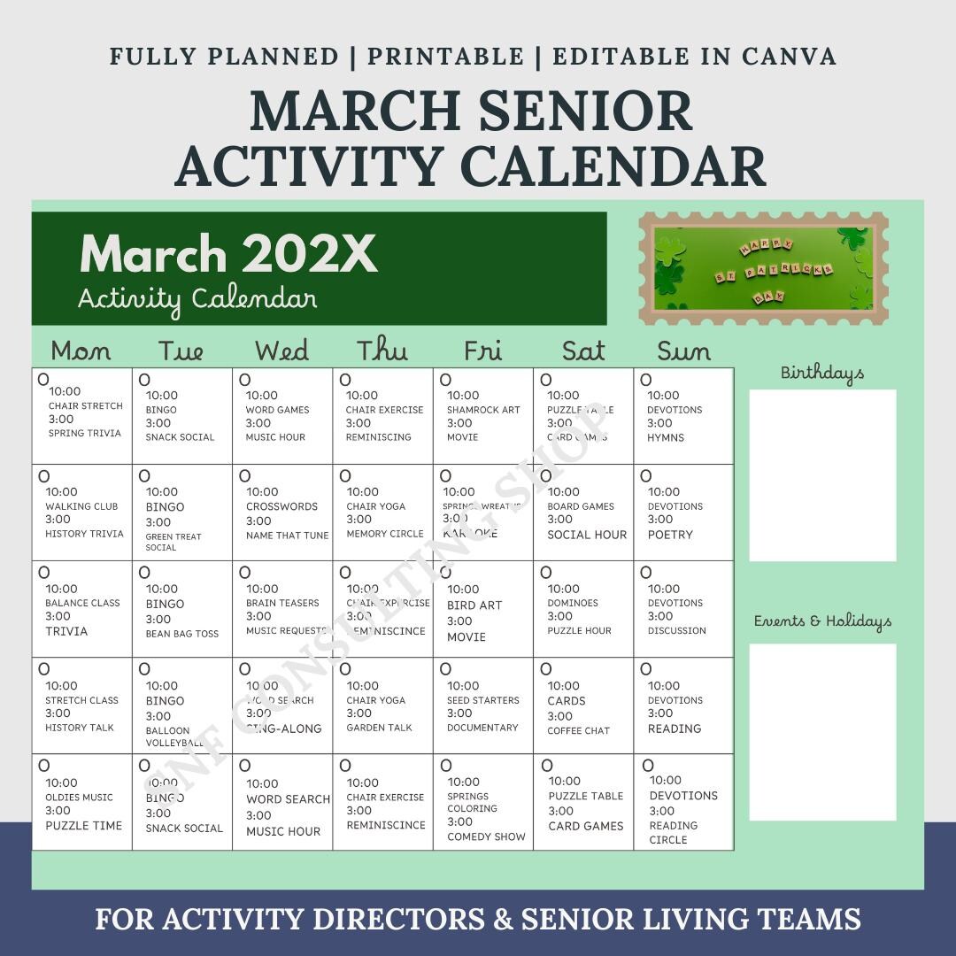 March Senior Activity Calendar Fully