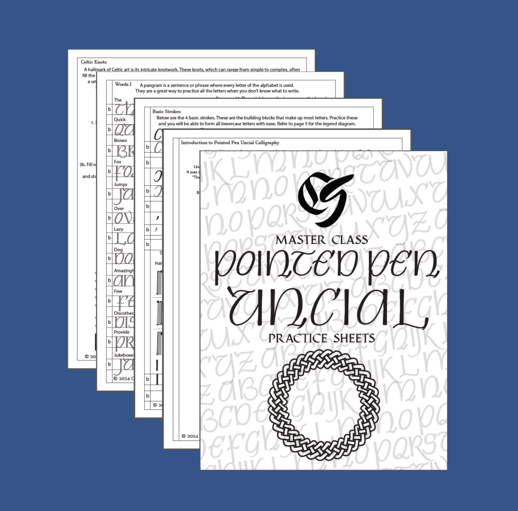 Master Class Pointed Pen Uncial Practice Sheets From Basic Strokes To Complete Compositions