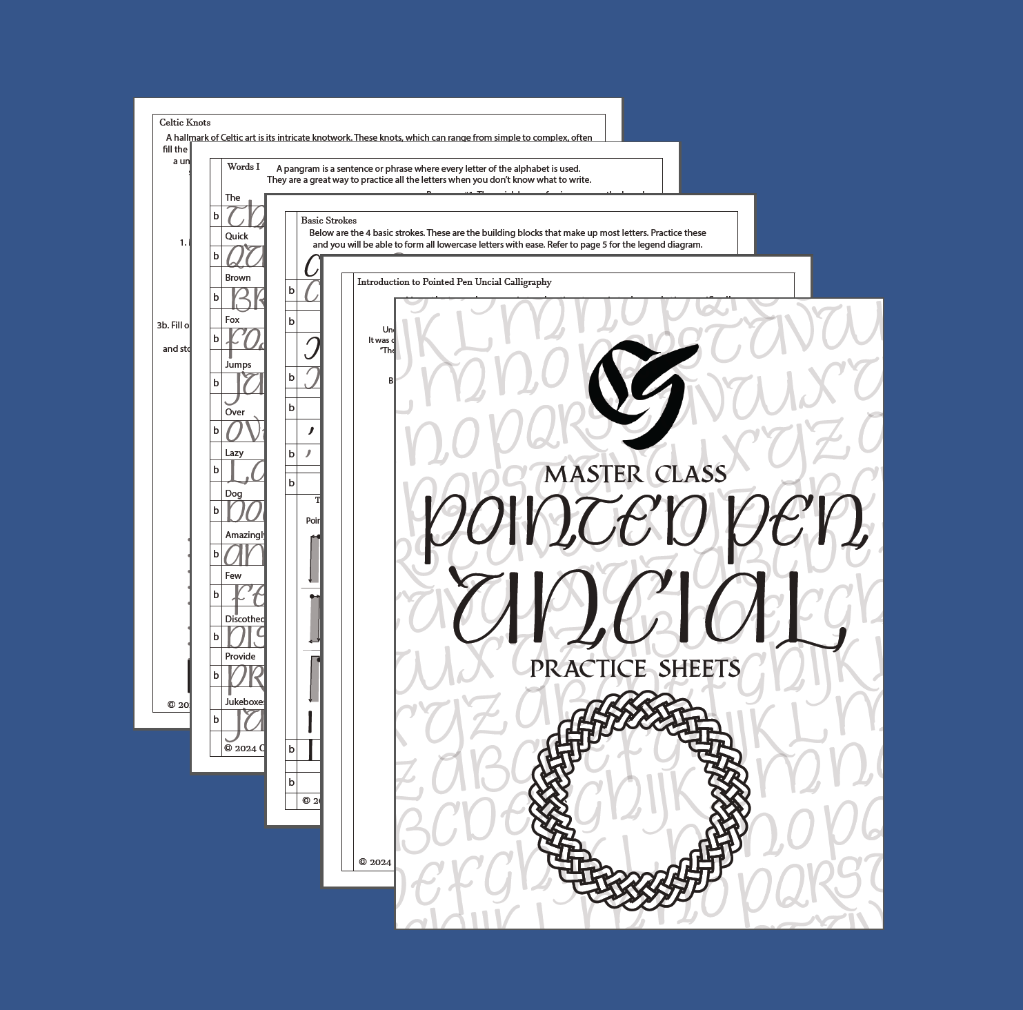 Master Class Pointed Pen Uncial Practice Sheets From Basic Strokes To Complete Compositions