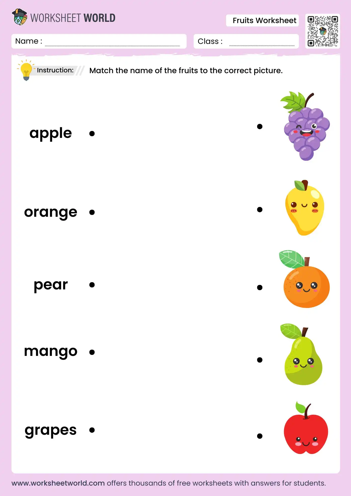 Match The Fruits Worksheet Match The Fruits Worksheet