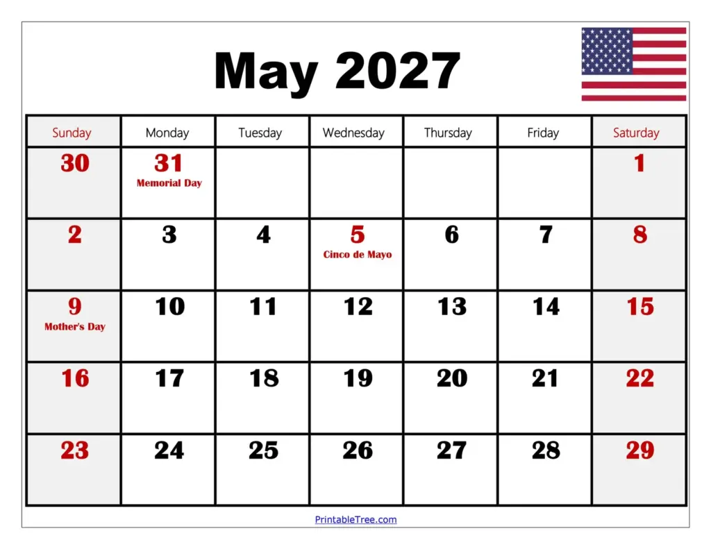 May 2027 Calendar Printable