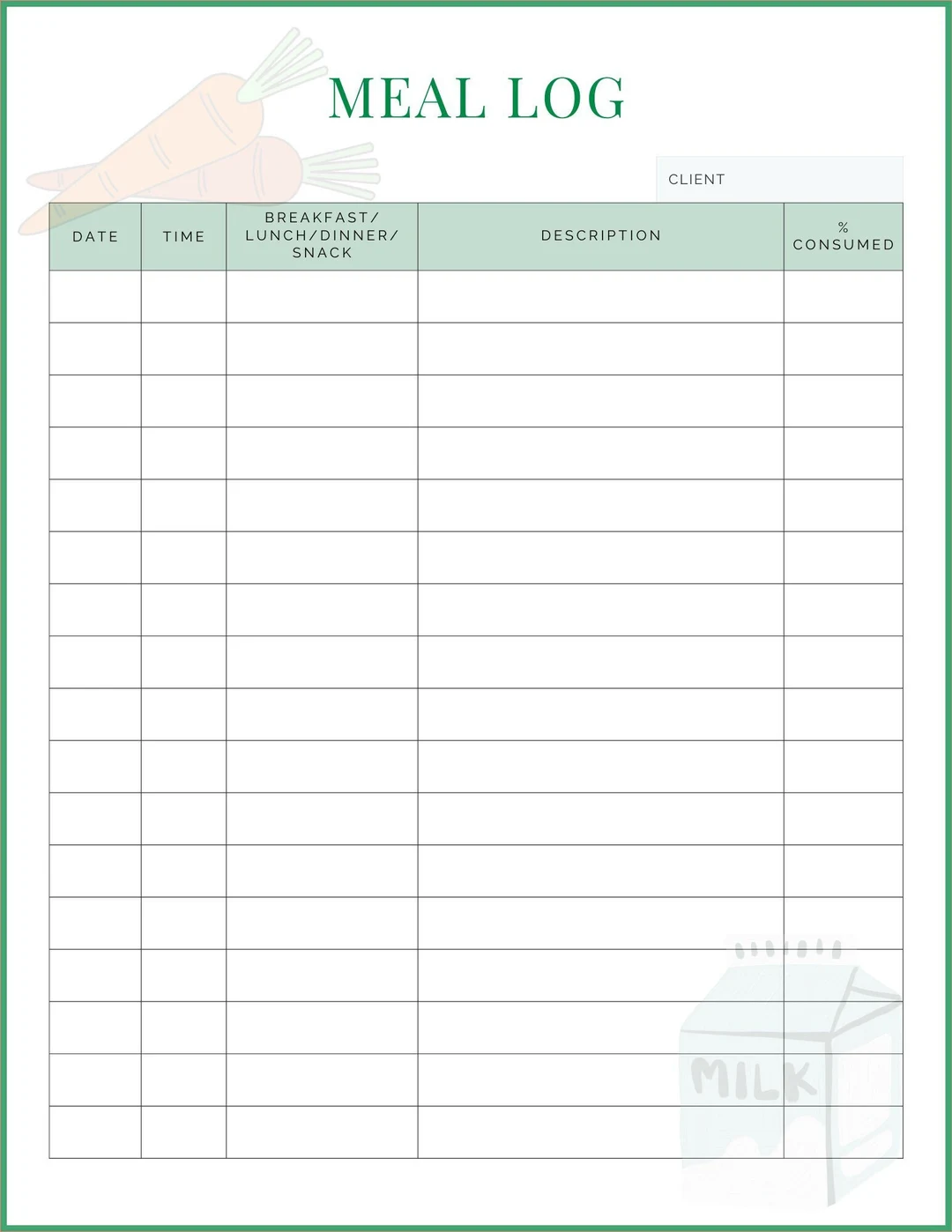 Meal Log For Caregivers