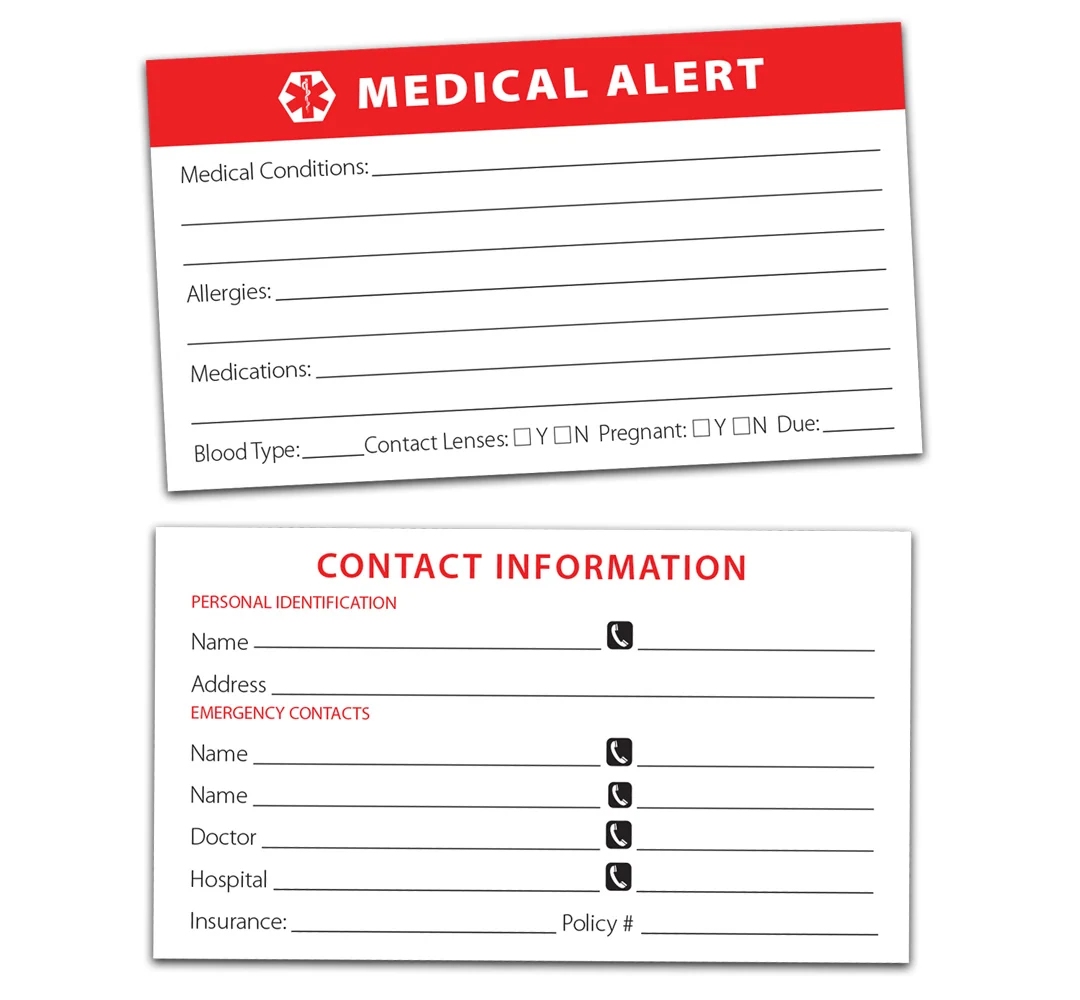 Medical Alert Cards 10 Pack