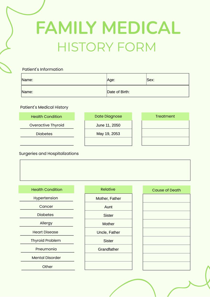 Medical Family History Chart