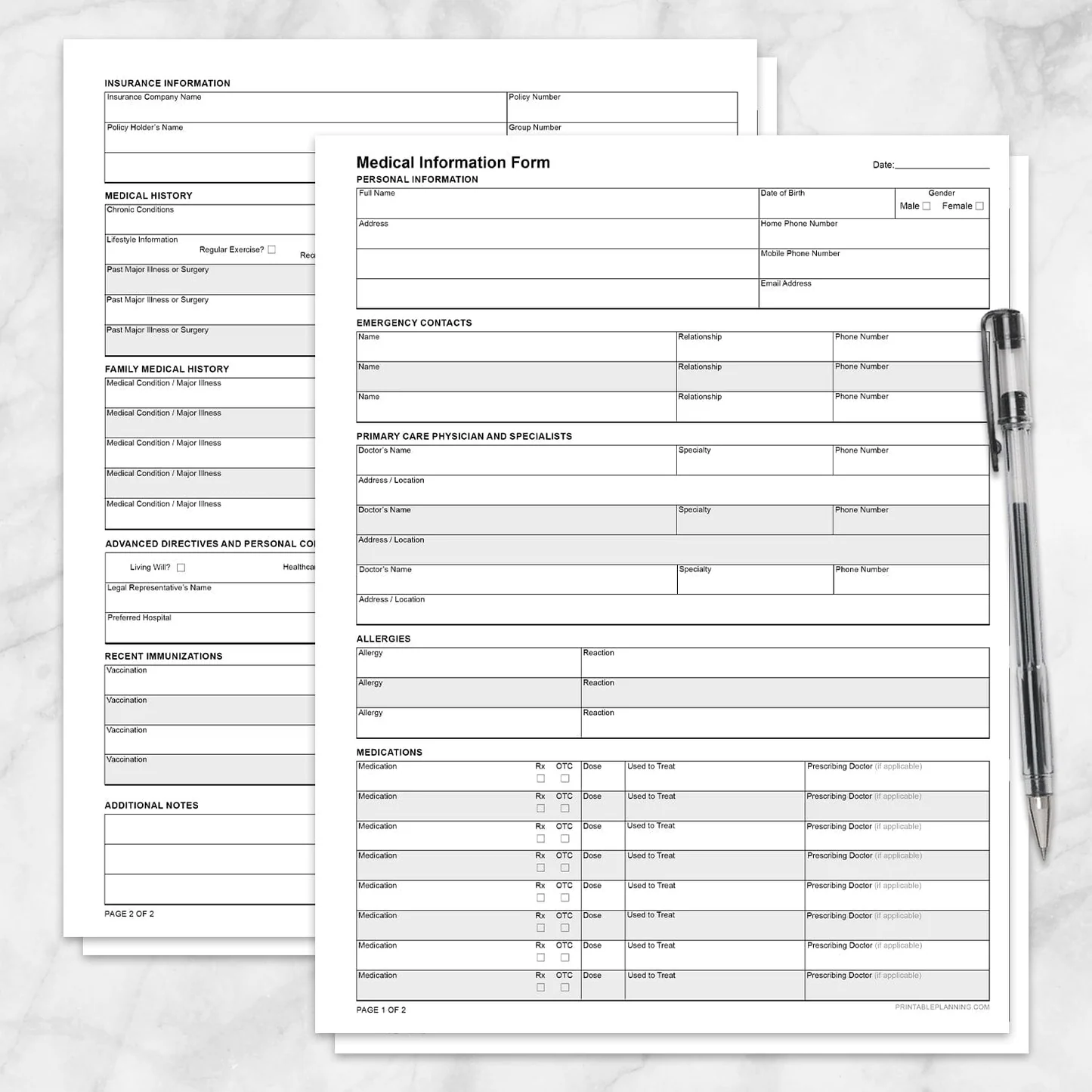 Medical Information Form Printable