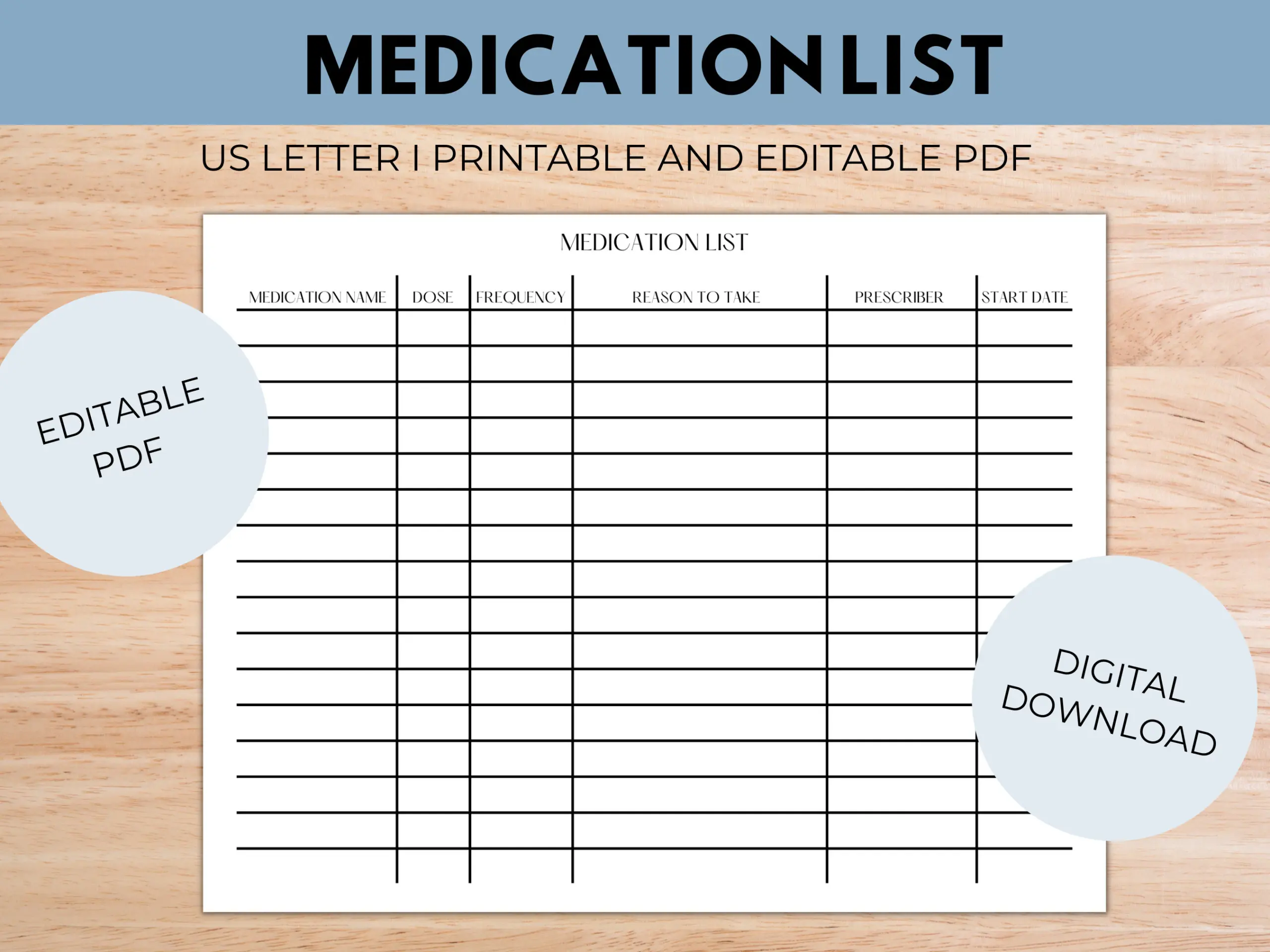 Medication List Printable Fillable Pdf