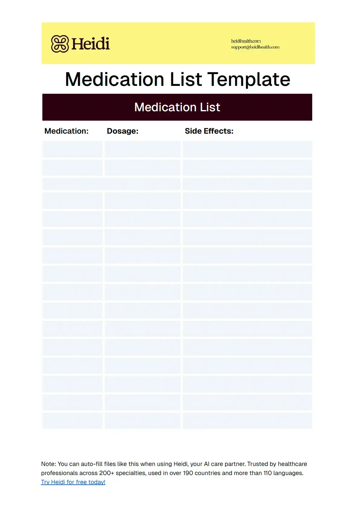 Medication List Template