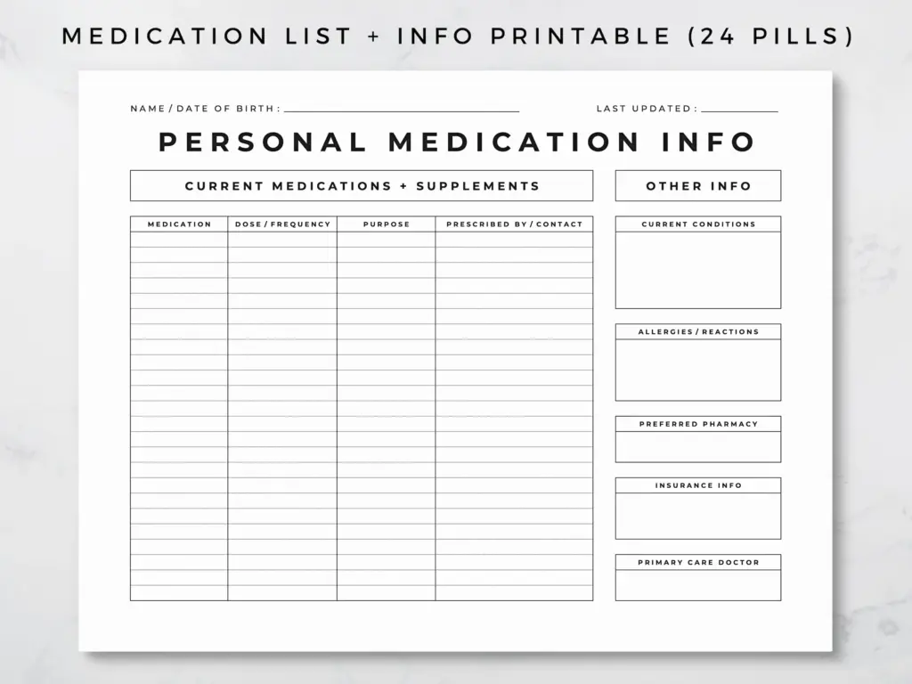 Medication Record Printable Medication