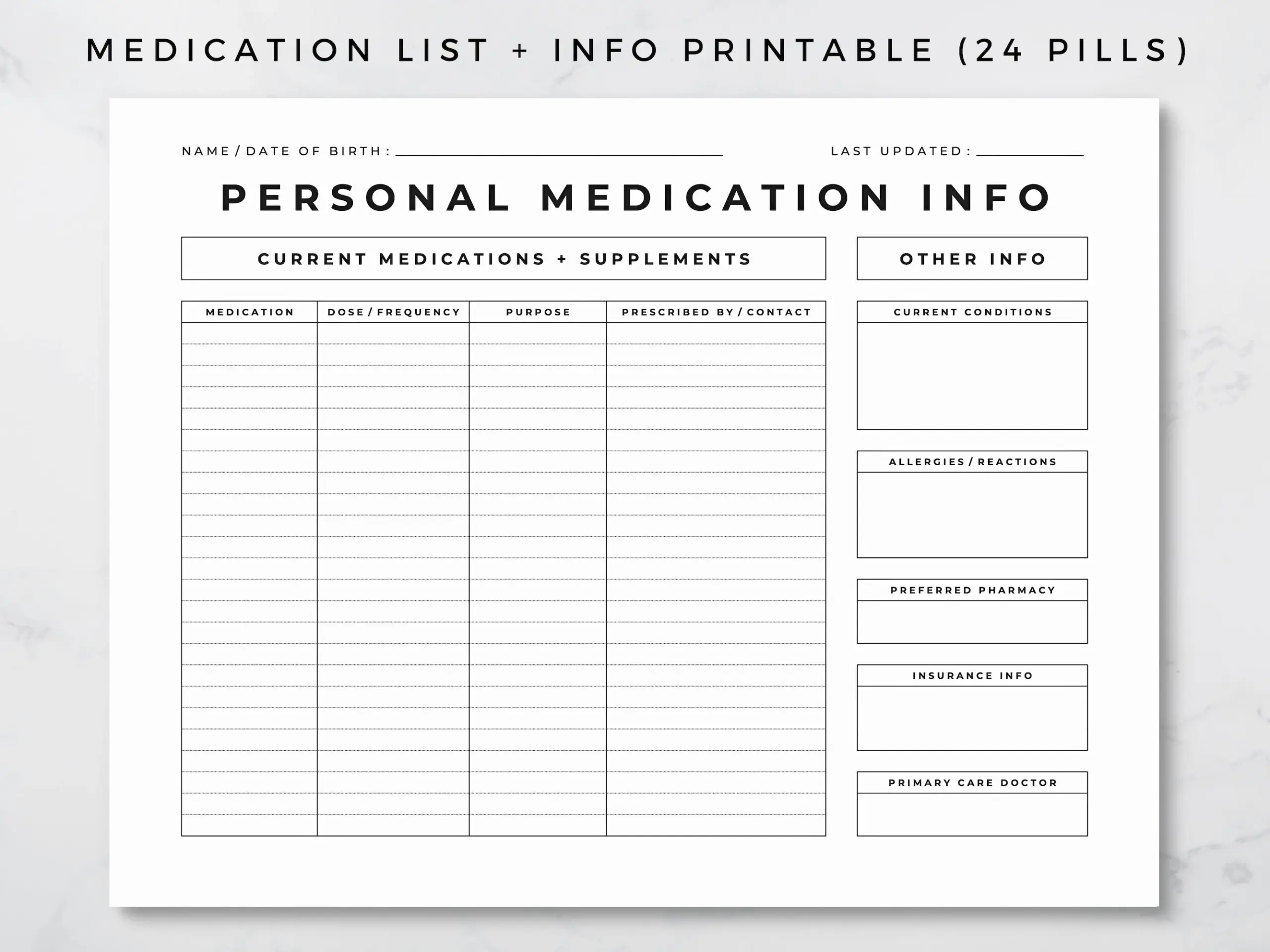Medication Record Printable Medication