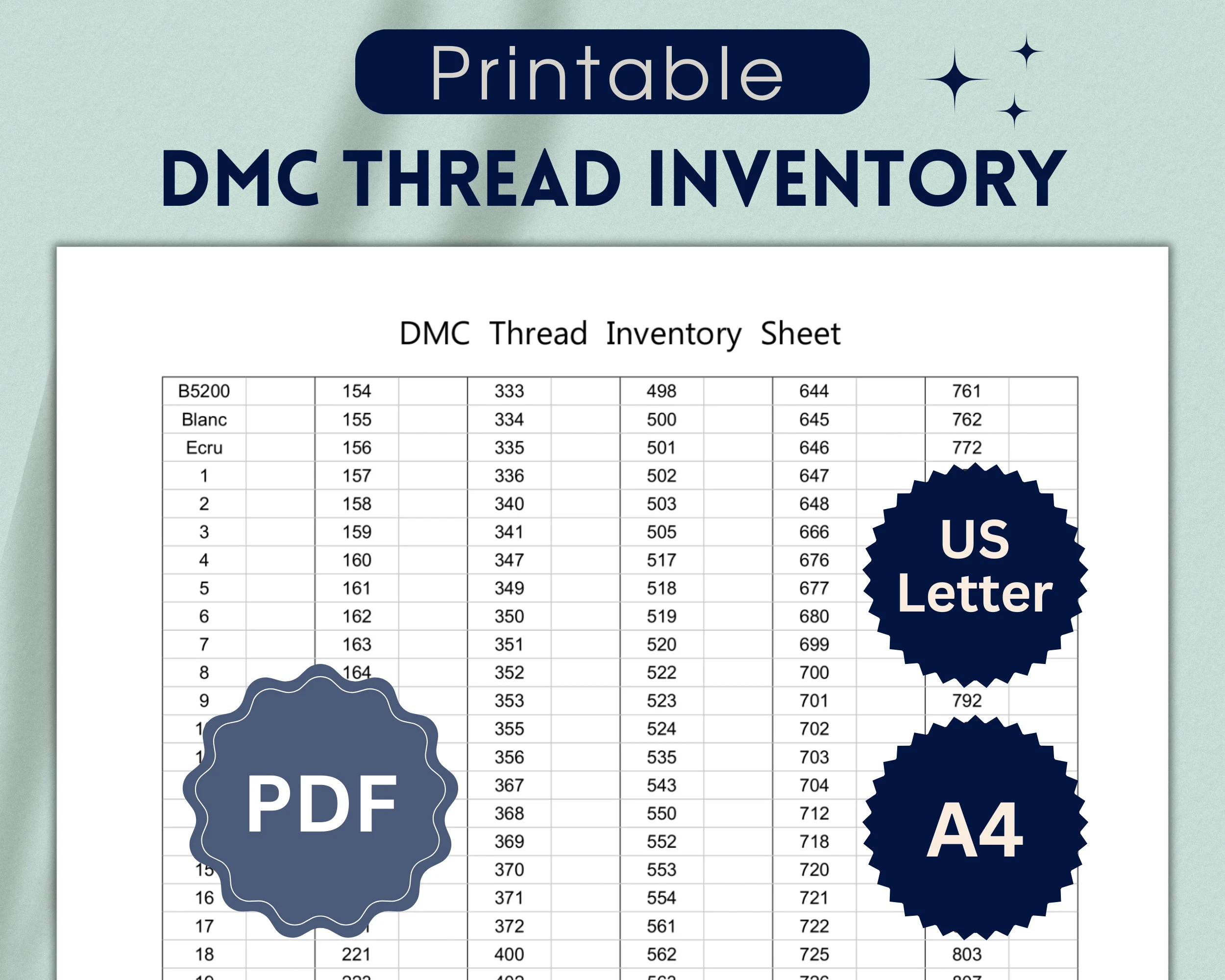 Minimalistic Dmc Thread Inventory Sheet Minimalistic Dmc Thread Inventory Sheet