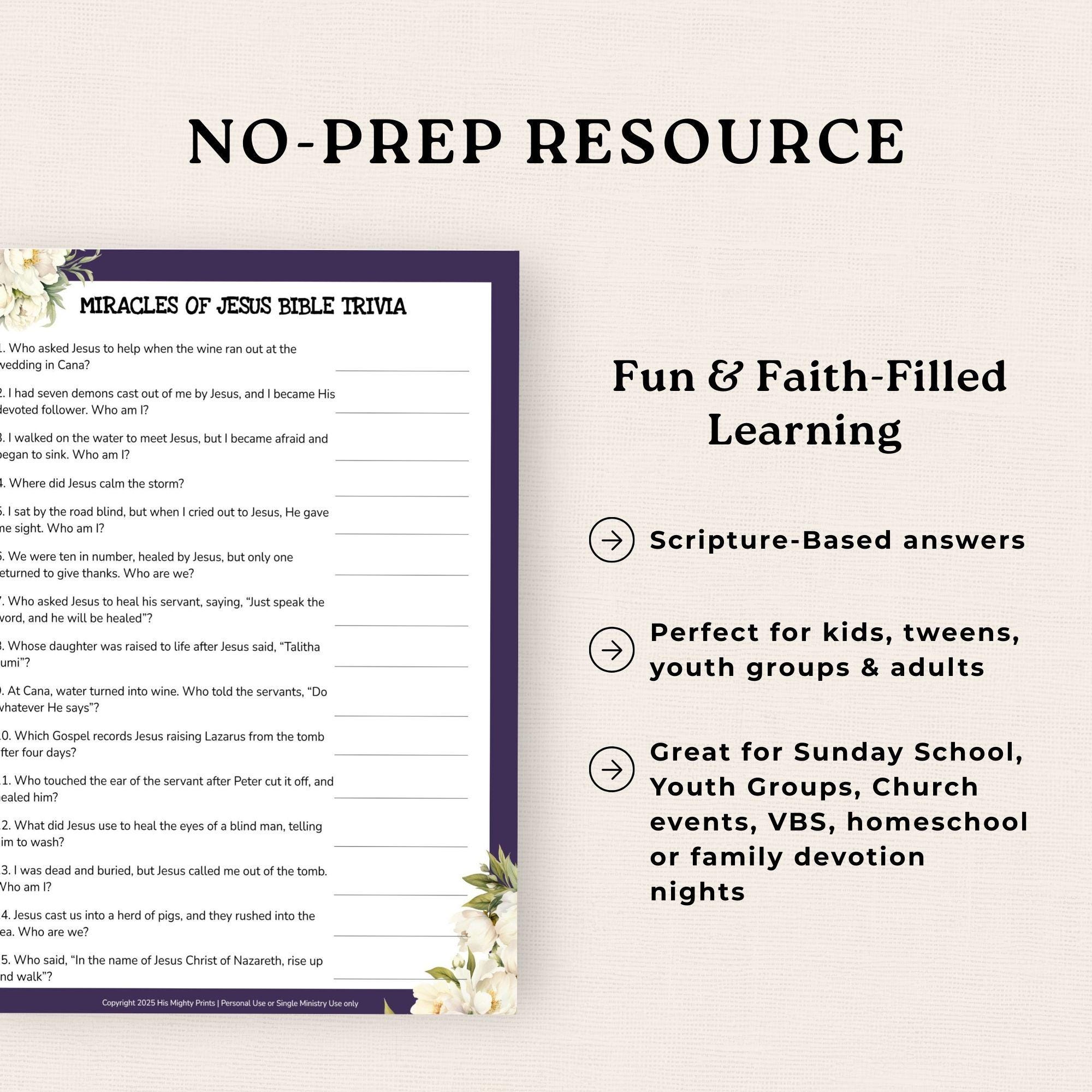 Miracles Of Jesus Bible Trivia Game