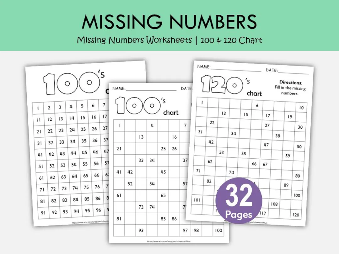 Missing Numbers 1 120 Worksheets