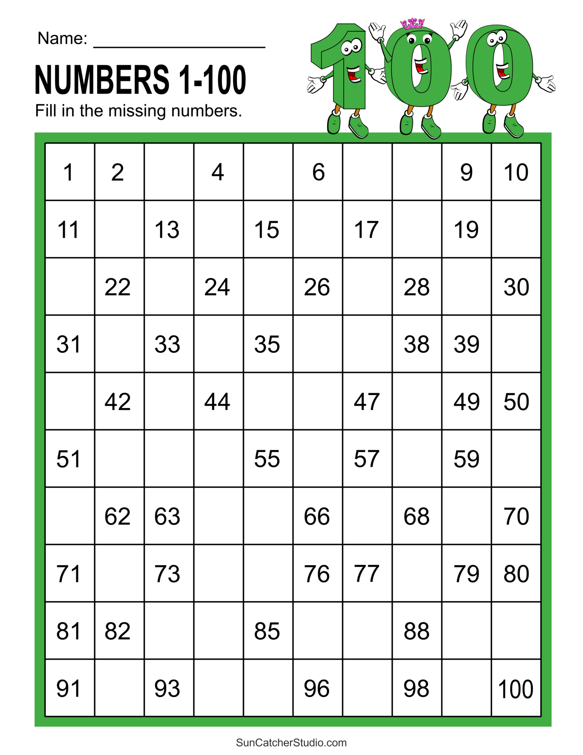 Missing Numbers Worksheets