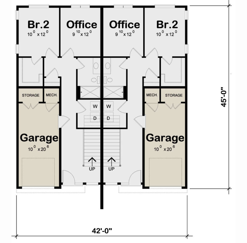 Modern Duplex Plan 1555 Square Feet 2 Bedrooms 2 5 Bathrooms