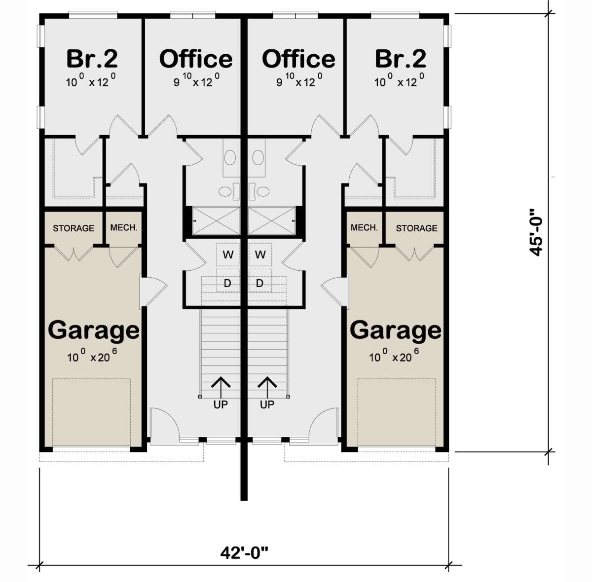 Modern Duplex Plan 1555 Square Feet 2 Bedrooms 2 5 Bathrooms