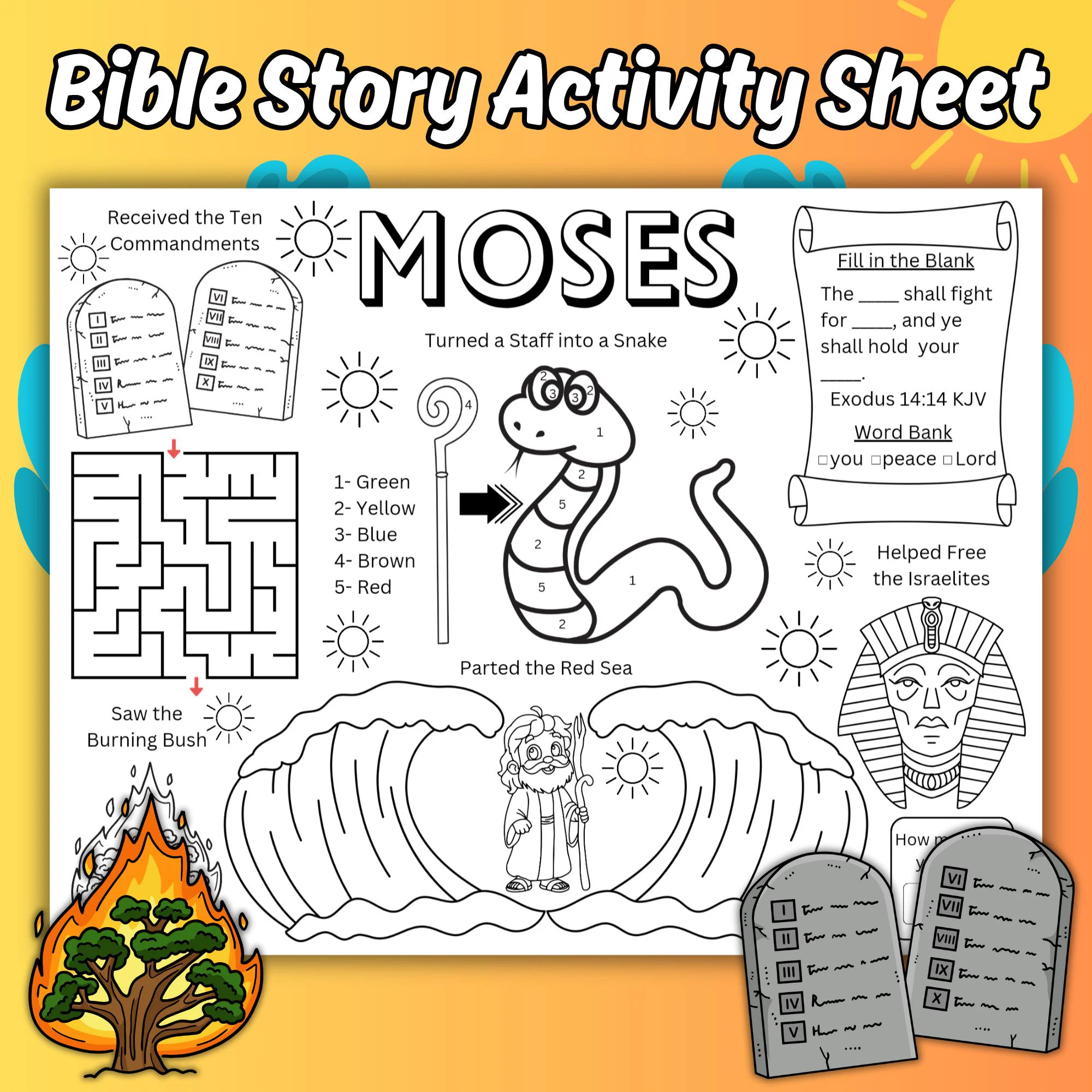 Moses Kids Activity Sheet Bible Story Moses Kids Activity Sheet Bible Story