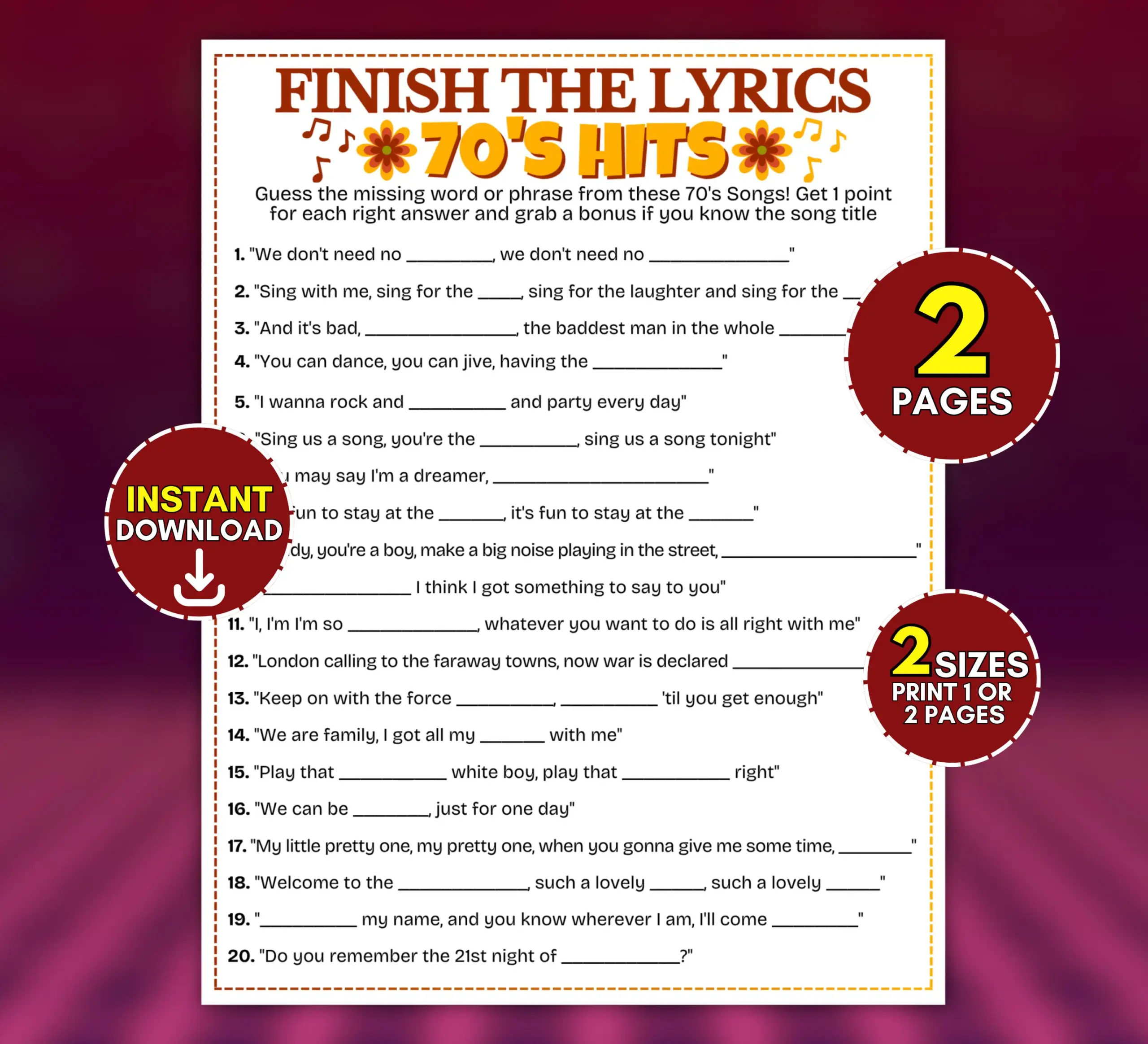 Music Trivia Printable Music Trivia Printable