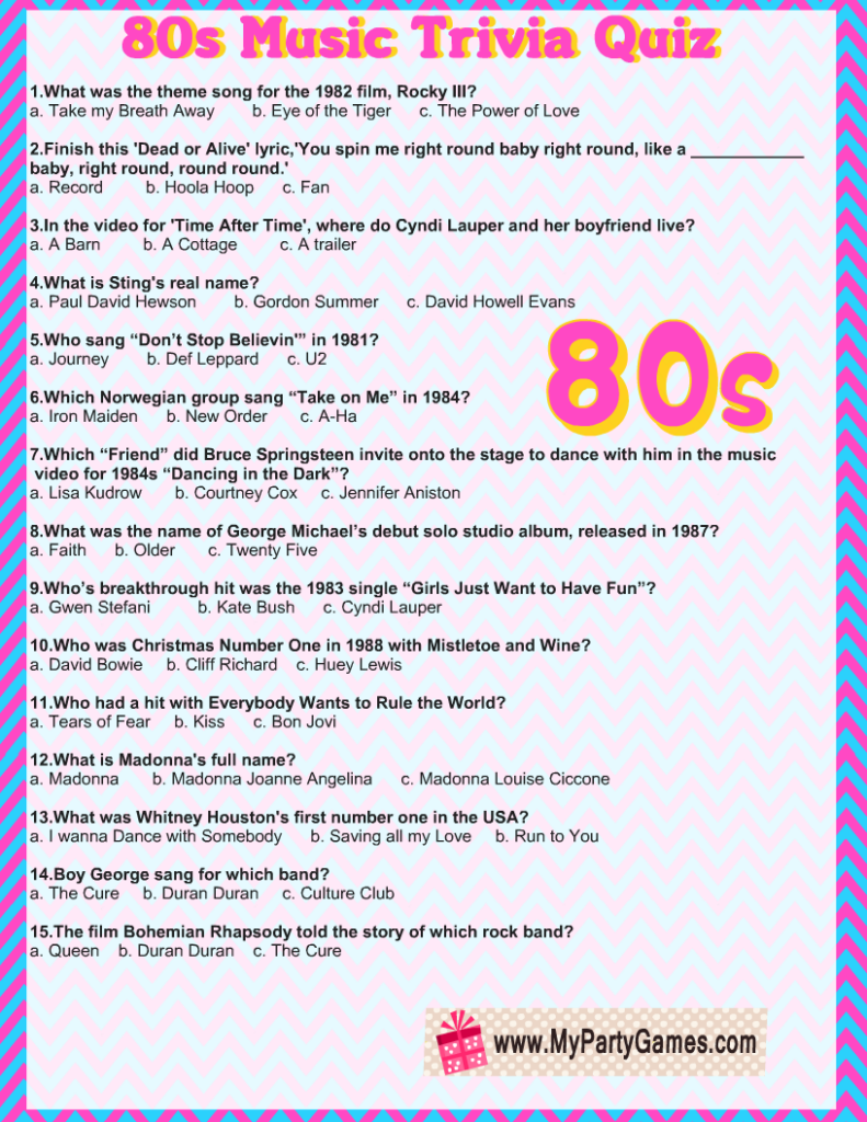 Music Trivia Questions And Answers Printable