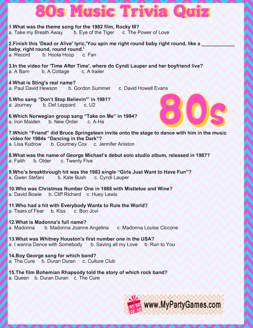 Music Trivia Questions And Answers Printable