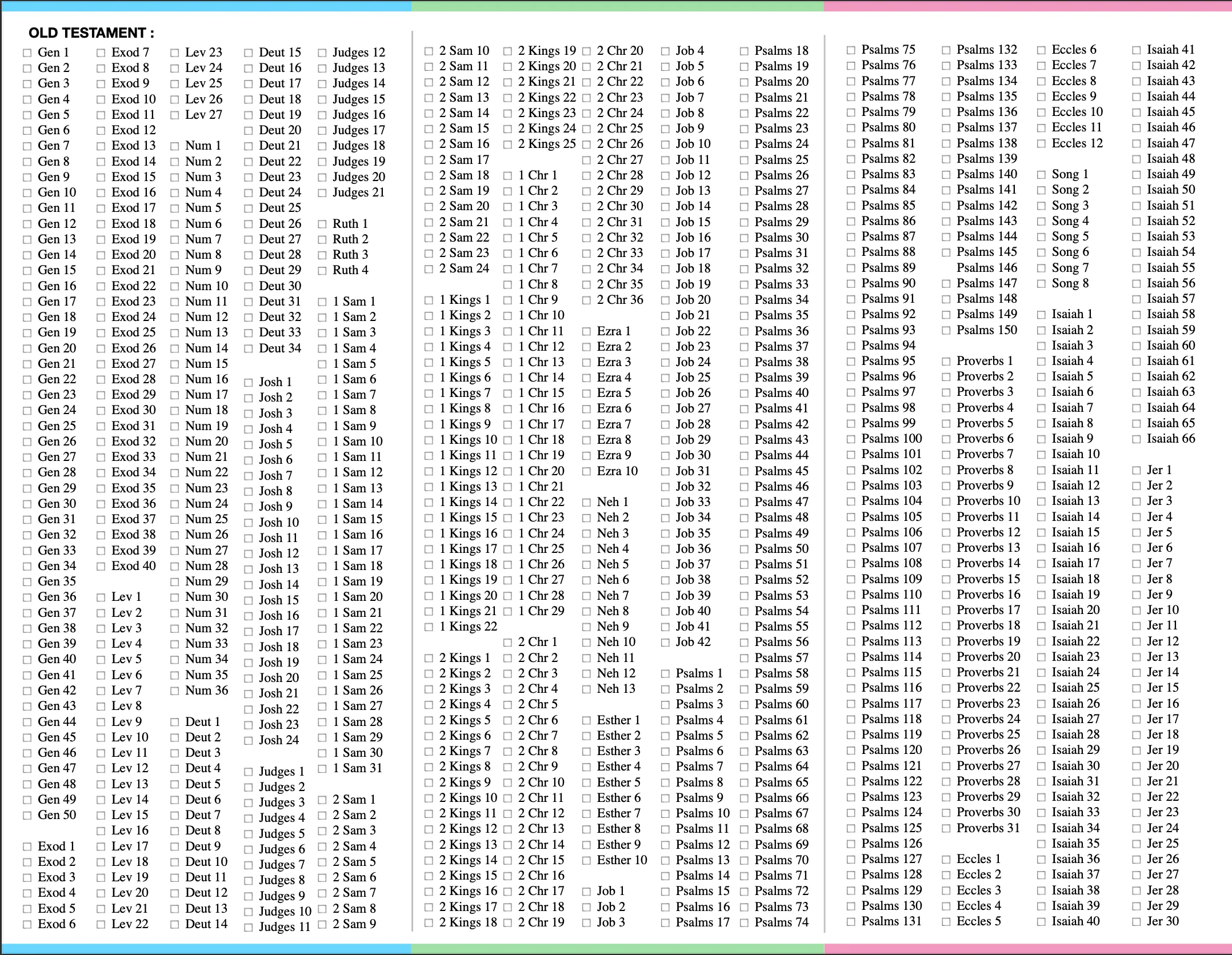 My Complete Bible Chapter Checklist