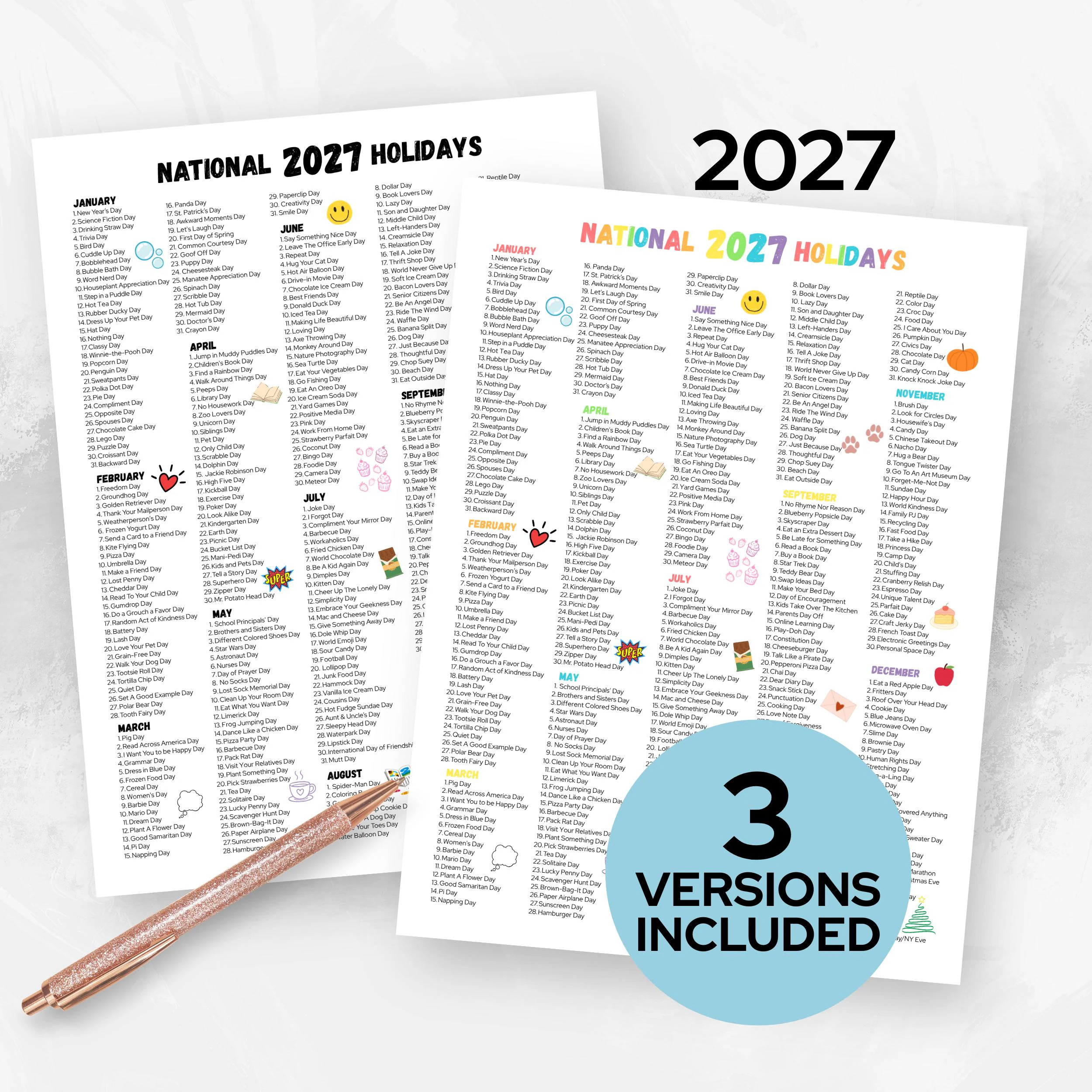 National Days 2027 Printable Calendar National Days 2027 Printable Calendar