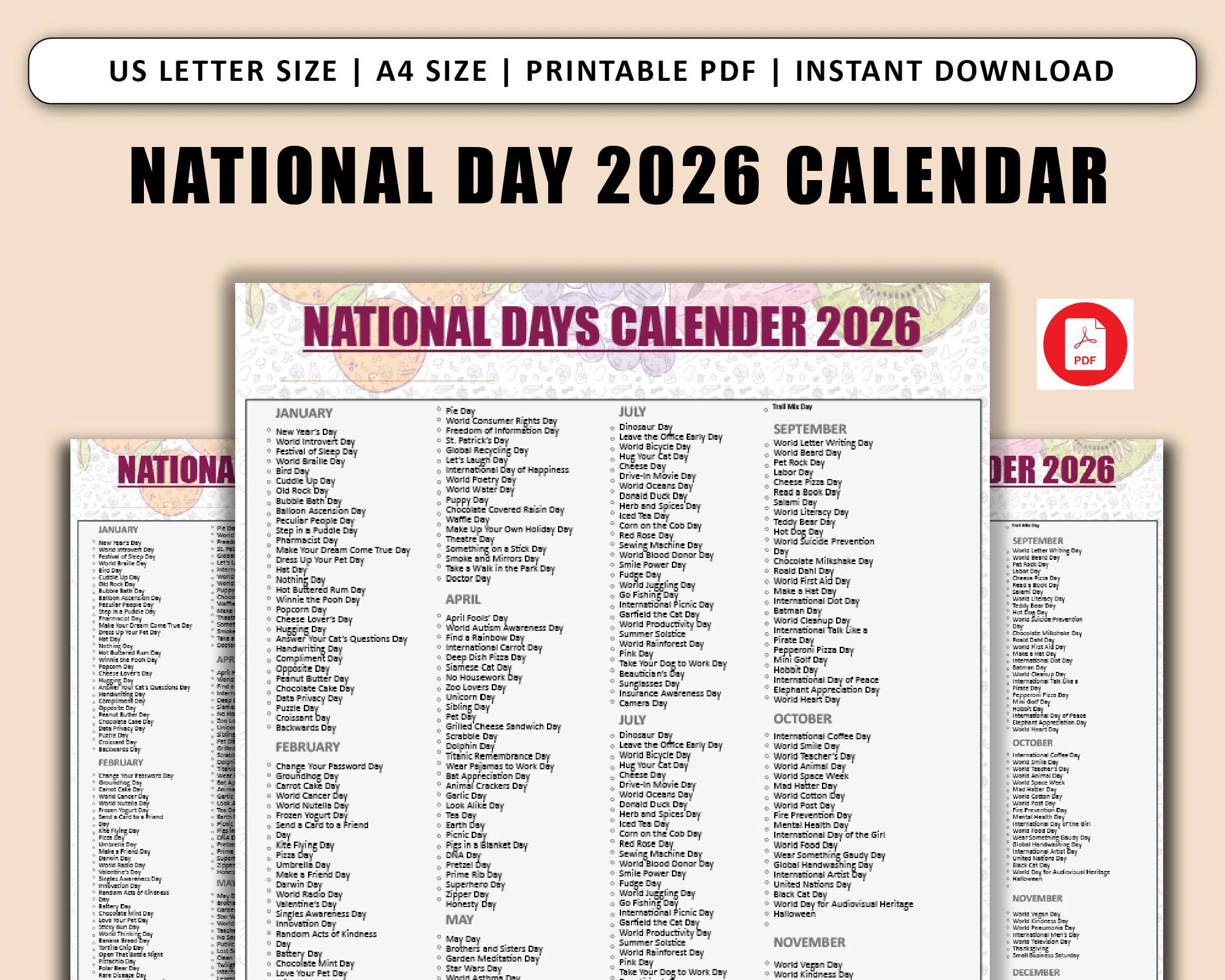 National Days Calendar Printable Silly