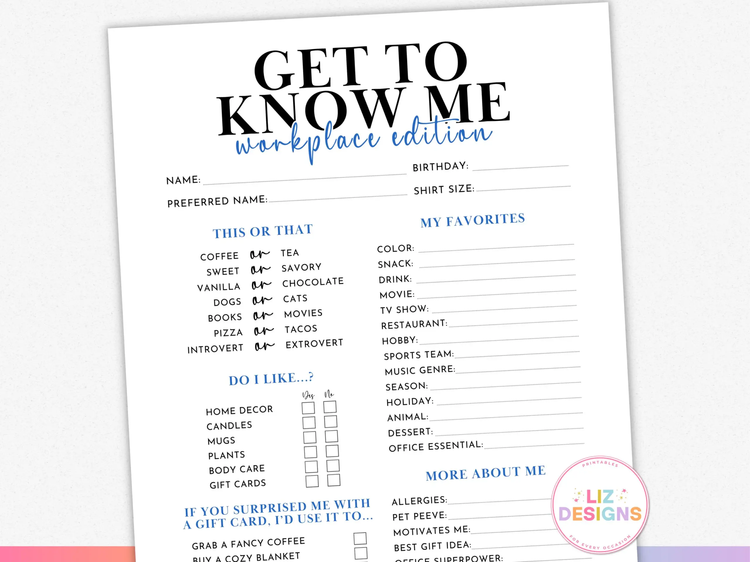 New Employee Questions Printable