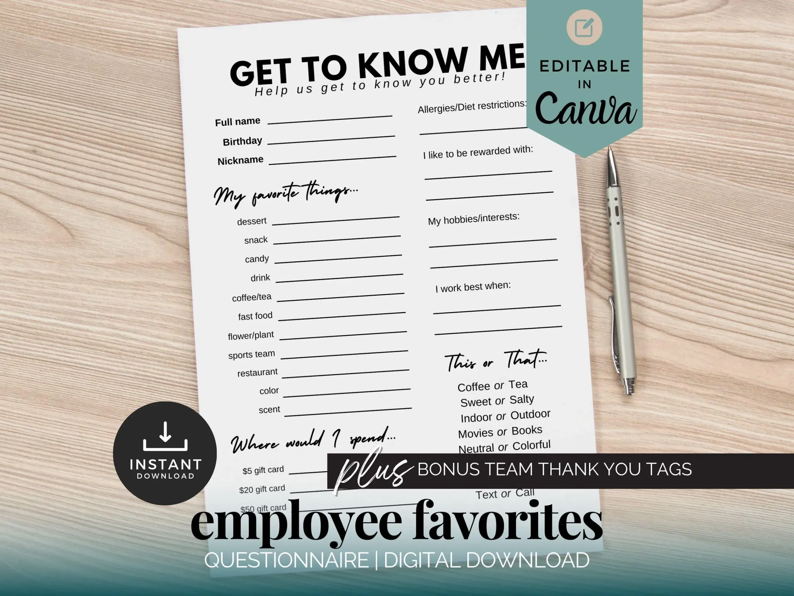 New Employee Questions Printable