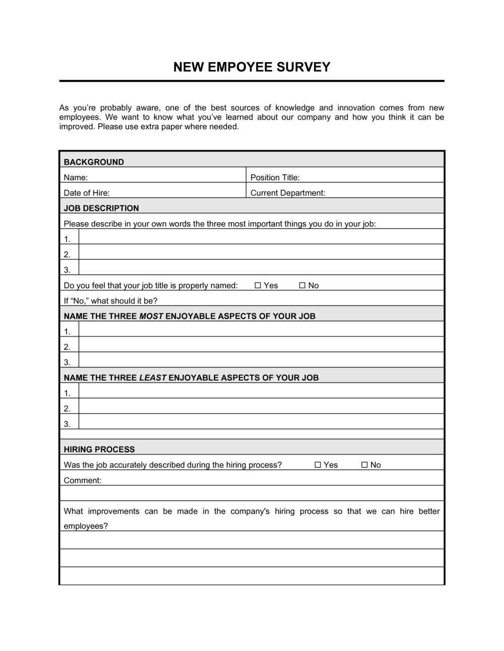 New Employee Survey D692