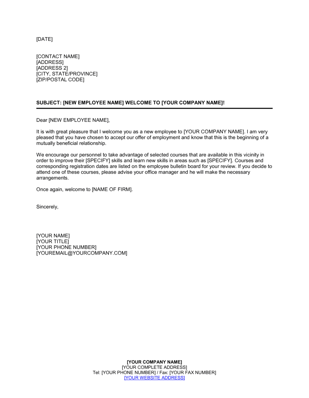 New Employee Welcome Letter D591