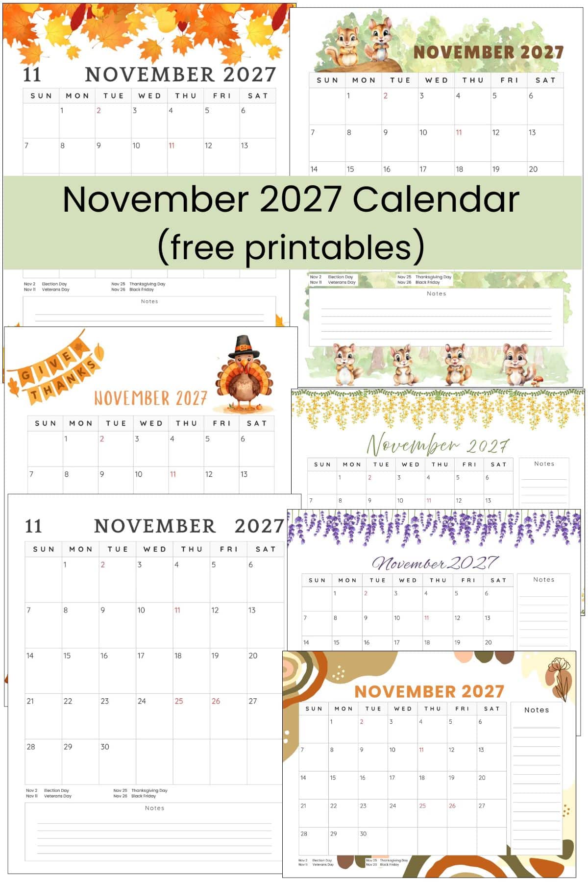 November 2027 Calendar Free Printable November 2027 Calendar Free Printable