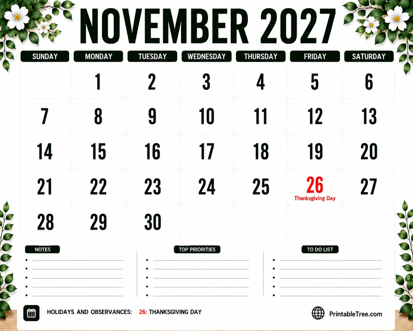 November 2027 Calendar Printable