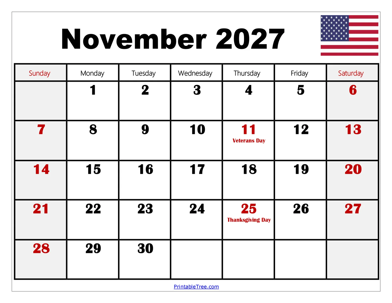 November 2027 Calendar Printable November 2027 Calendar Printable
