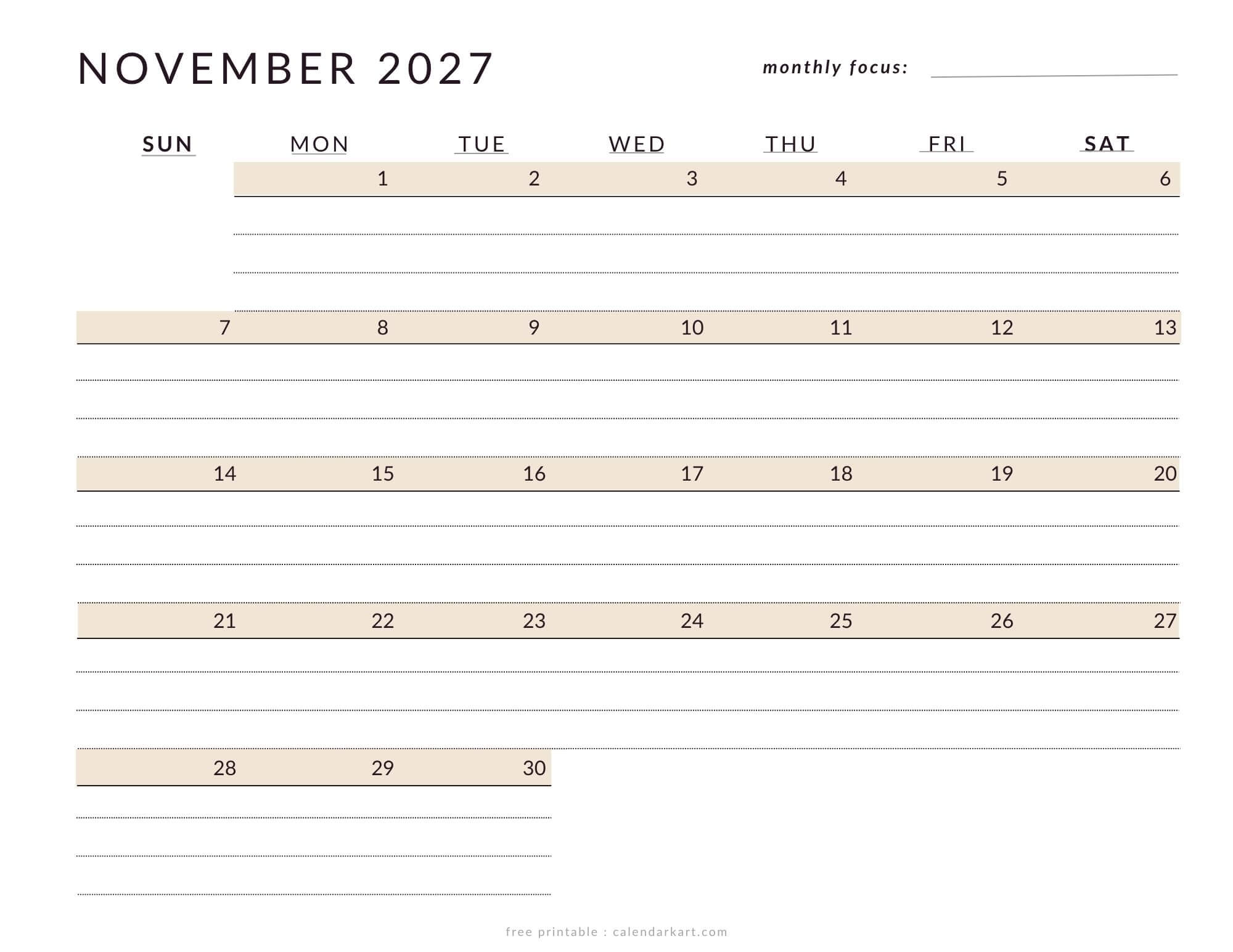 November 2027 Calendar Templates Free Printable Pdfs